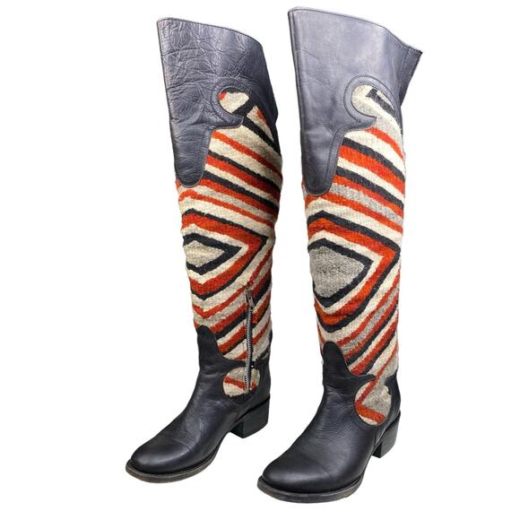 Freebird By Steven Cabal Black Leather Over The Knee Quilted Boots Size US 6 - Picture 6 of 12